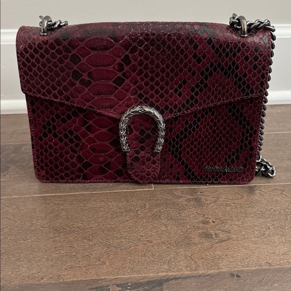 Marina Galanti Handbags - Marina Galanti Burgundy Snake Print Chain Shoulder Bag